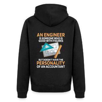 Ein Ingenieur ist jemand, der gut mit Zahlen - Unisex Premium Bio Zip Hoodie - Schwarz - Hinten - Nico (187cm)