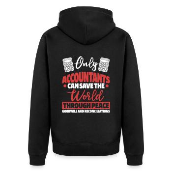 Nur Buchhalter können die Welt retten - Unisex Premium Bio Zip Hoodie - Schwarz - Hinten - Nico (187cm)