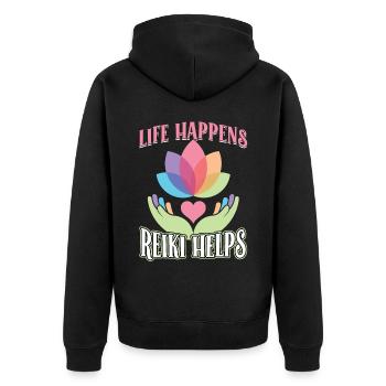 La vie passe – Le Reiki aide - Veste à capuche bio Premium Unisexe - noir - Dos - Nico (187cm)