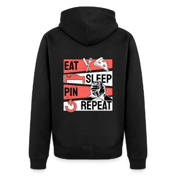 Armdrücken Armdrücker Eat Sleep Pin Repeat - Unisex Premium Bio Zip Hoodie - Schwarz - Hinten - Nico (187cm)