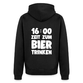 Bier Spruch 16 Uhr Zeit zum Bier Trinken Geschenk - Unisex Premium Bio Zip Hoodie - Schwarz - Hinten - Nico (187cm)