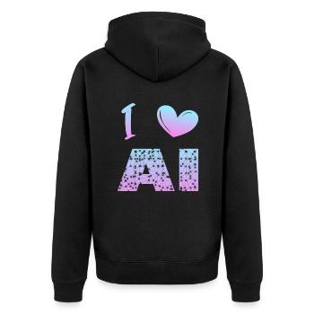I love ai - Unisex Premium Organic Zip Hoodie - black - Back - Nico (187cm)