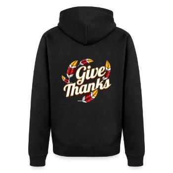 Colorful Feathers Of A Turkey Give Thanks Logo - Unisex Premium Bio Zip Hoodie - Schwarz - Hinten - Nico (187cm)