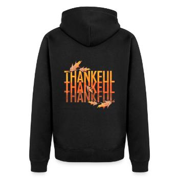 Logo Thankful Vintage Brown Leaves Thankful pour - Veste à capuche bio Premium Unisexe - noir - Dos - Nico (187cm)