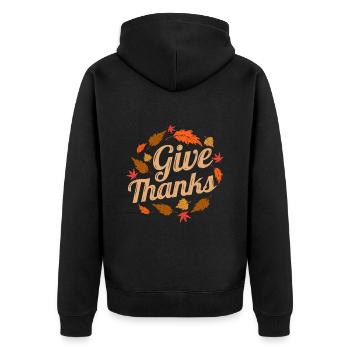 Brown Leaves Give Thanks Autumn Thanksgiving - Unisex Premium Organic Zip Hoodie - black - Back - Nico (187cm)