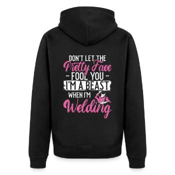 Welder Welding Female Welder - Unisex Premium Bio Zip Hoodie - Schwarz - Hinten - Nico (187cm)