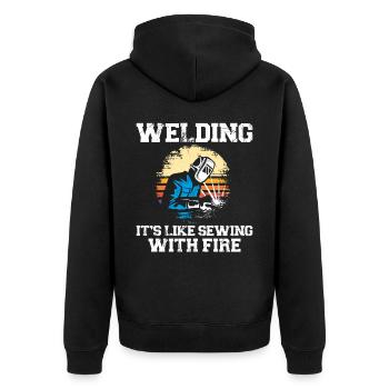 Welder Welding Vintage Retro - Unisex Premium Bio Zip Hoodie - Schwarz - Hinten - Nico (187cm)