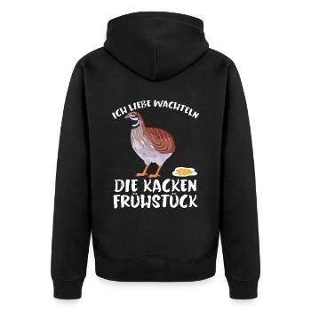 Ich Liebe Wachteln Lustiger Spruch Frühstück - Unisex Premium Bio Zip Hoodie - Schwarz - Hinten - Nico (187cm)