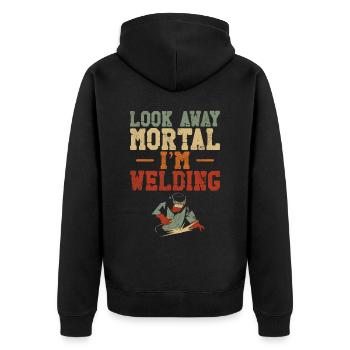 Welder Welding Vintage Retro Look - Unisex Premium Bio Zip Hoodie - Schwarz - Hinten - Nico (187cm)