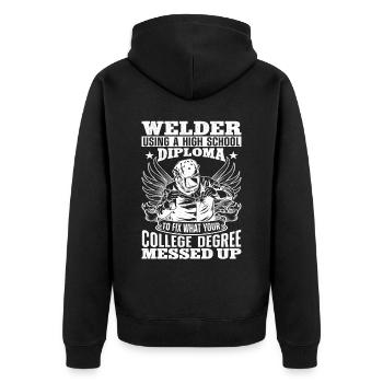 Welder Welding Vintage Welder - Unisex Premium Bio Zip Hoodie - Schwarz - Hinten - Nico (187cm)