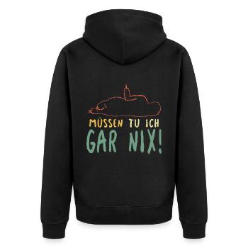 Faules Faultier Müssen Tu Ich Gar Nix Spruch - Unisex Premium Bio Zip Hoodie - Schwarz - Hinten - Nico (187cm)