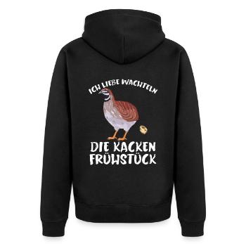 Ich Liebe Wachteln Lustiger Spruch Frühstück - Unisex Premium Bio Zip Hoodie - Schwarz - Hinten - Nico (187cm)