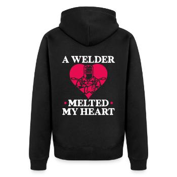 Welder Welding Girlfriend - Unisex Premium Bio Zip Hoodie - Schwarz - Hinten - Nico (187cm)