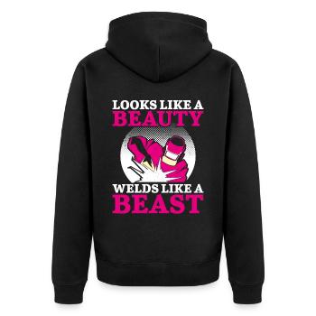 Welder Welding Female Welder - Unisex Premium Bio Zip Hoodie - Schwarz - Hinten - Nico (187cm)