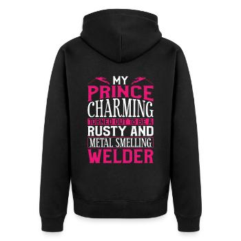 Welder Welding Girlfriend Vintage - Unisex Premium Bio Zip Hoodie - Schwarz - Hinten - Nico (187cm)