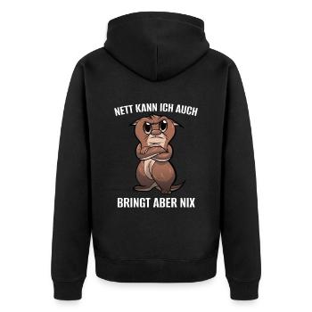 Otter Spruch Nett Kann Ich Auch Bringt Aber Nix - Unisex Premium Bio Zip Hoodie - Schwarz - Hinten - Nico (187cm)