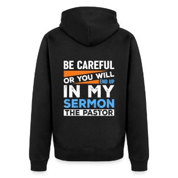 Seien Sie Vorsichtig Oder Sie Werden In Meiner - Unisex Premium Bio Zip Hoodie - Schwarz - Hinten - Nico (187cm)