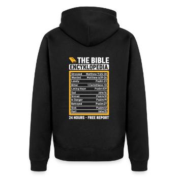 The Bible Encyklopedia 24 heures - Gratuit - Veste à capuche bio Premium Unisexe - noir - Dos - Nico (187cm)