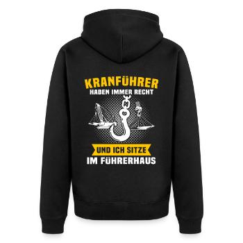 Kranführer Kran Kranfahrer - Unisex Premium Bio Zip Hoodie - Schwarz - Hinten - Nico (187cm)