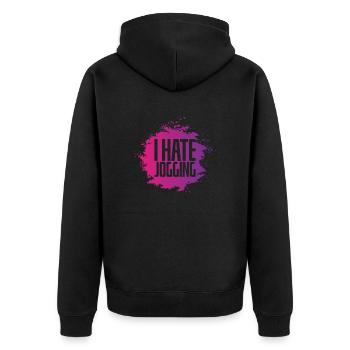 I hate jogging fitness sports running - Unisex Premium Organic Zip Hoodie - black - Back - Nico (187cm)