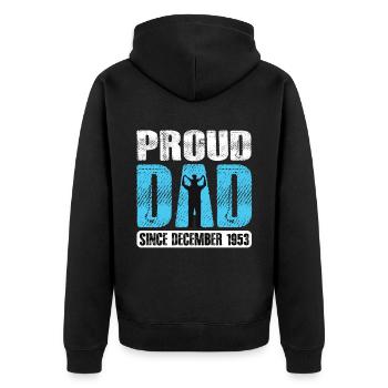 Proud Dad Since December 1953 - Unisex Premium Bio Zip Hoodie - Schwarz - Hinten - Nico (187cm)