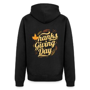 Thanks Giving Day Logo For Thanksgiving - Unisex Premium Organic Zip Hoodie - black - Back - Nico (187cm)
