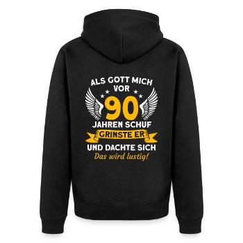 90. Geburtstag Lustiges Geschenk Geschenkidee 1932 - Unisex Premium Bio Zip Hoodie - Schwarz - Hinten - Nico (187cm)