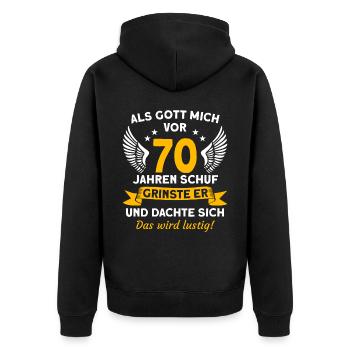 70. Geburtstag Lustiges Geschenk Geschenkidee 1952 - Unisex Premium Bio Zip Hoodie - Schwarz - Hinten - Nico (187cm)
