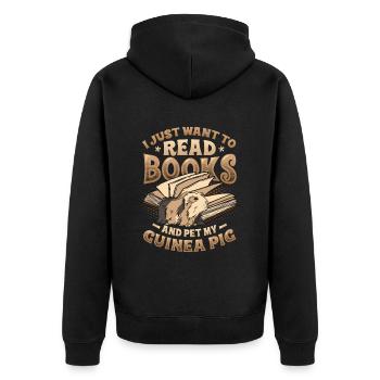 Bücherwurm Lesebücher, Meerschweinchen - Unisex Premium Bio Zip Hoodie - Schwarz - Hinten - Nico (187cm)