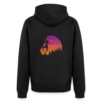 Klettern Hobby Fitness Bouldern Sport - Unisex Premium Bio Zip Hoodie - Schwarz - Hinten - Nico (187cm)