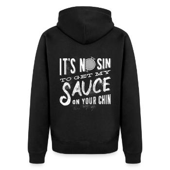 Es Ist Kein Sohn, Um Meine Sauce Auf Ihr - Unisex Premium Bio Zip Hoodie - Schwarz - Hinten - Nico (187cm)