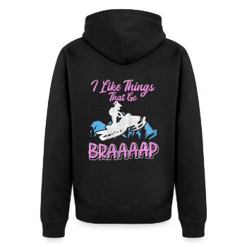 I Like Things That Go Braaaap Motorschlitten - Unisex Premium Bio Zip Hoodie - Schwarz - Hinten - Nico (187cm)