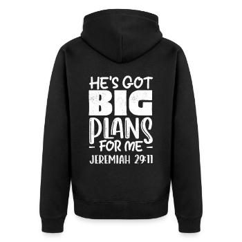 Er Hat Große Pläne Für Mich, Jeremiah 29:11 Psalm - Unisex Premium Bio Zip Hoodie - Schwarz - Hinten - Nico (187cm)