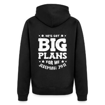 Er Hat Große Pläne Für Mich, Jeremiah 29:11 Psalm - Unisex Premium Bio Zip Hoodie - Schwarz - Hinten - Nico (187cm)