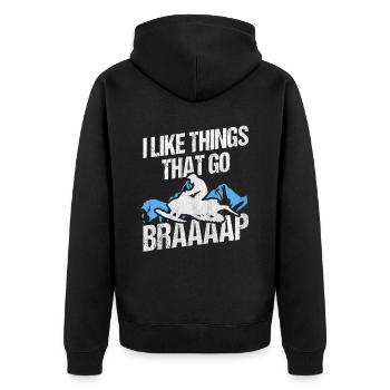 I Like Things That Go Braaaap Motorschlitten - Unisex Premium Bio Zip Hoodie - Schwarz - Hinten - Nico (187cm)