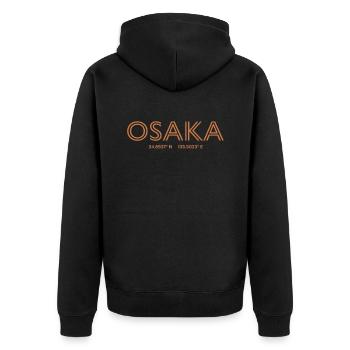 Japan Stadt Koordinaten - Osaka - Unisex Premium Bio Zip Hoodie - Schwarz - Hinten - Nico (187cm)
