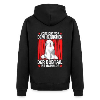 Bobtail Herrchen altenglischer Schäferhund - Unisex Premium Bio Zip Hoodie - Schwarz - Hinten - Nico (187cm)
