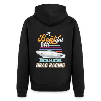 Une journée bateau pour les courses de dragsters - Drag Boat Racing - Veste à capuche bio Premium Unisexe - noir - Dos - Nico (187cm)