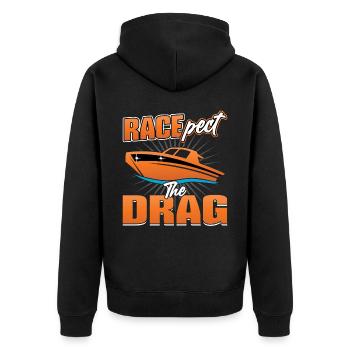 Racepect The Drag - Drag-boat-rennen - Unisex Premium Bio Zip Hoodie - Schwarz - Hinten - Nico (187cm)