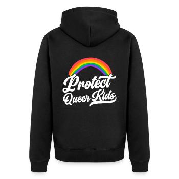 Schützen Sie den Queer Kids Regenbogen-Pride-Monat - Unisex Premium Bio Zip Hoodie - Schwarz - Hinten - Nico (187cm)