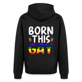 Geboren in diesem Gay Rainbow Pride Monat LGBTQ Gay Pride - Unisex Premium Bio Zip Hoodie - Schwarz - Hinten - Nico (187cm)