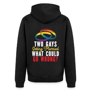 Zwei Schwule heiraten Was könnte schief gehen LGBTQ - Unisex Premium Bio Zip Hoodie - Schwarz - Hinten - Nico (187cm)