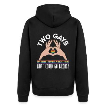Zwei Schwule heiraten Was könnte schief gehen LGBTQ - Unisex Premium Bio Zip Hoodie - Schwarz - Hinten - Nico (187cm)
