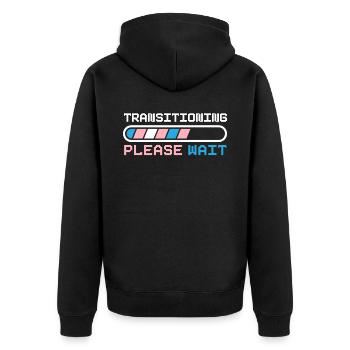 Transition Veuillez patienter LGBTQ Pride Transgenre - Veste à capuche bio Premium Unisexe - noir - Dos - Nico (187cm)