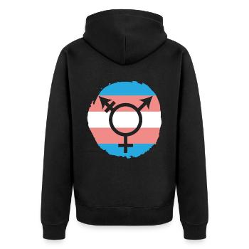 Trans Rainbow Pride LGBTQ Transgender Rechte - Unisex Premium Bio Zip Hoodie - Schwarz - Hinten - Nico (187cm)