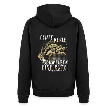 Angeln Geschenk Fischer Angler Petri Heil Rute - Unisex Premium Bio Zip Hoodie - Schwarz - Hinten - Nico (187cm)