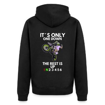 Supermoto / Supermotard / Supermoto Wheelie Biker - Unisex Premium Bio Zip Hoodie - Schwarz - Hinten - Nico (187cm)