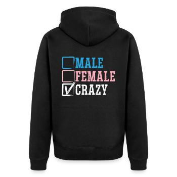 Männlich Weiblich Crazy Rainbow Pride LGBTQ Transgender - Unisex Premium Bio Zip Hoodie - Schwarz - Hinten - Nico (187cm)