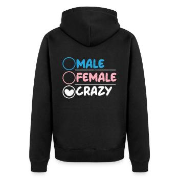 Männlich Weiblich Crazy Rainbow Pride LGBTQ Transgender - Unisex Premium Bio Zip Hoodie - Schwarz - Hinten - Nico (187cm)