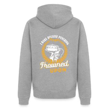 I Bake Because Punching People Frowned Upon Backen - Unisex Premium Bio Zip Hoodie - Grau meliert - Hinten - Nico (187cm)